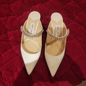 Jimmy Choo Ivory Mules with Crystal Strap